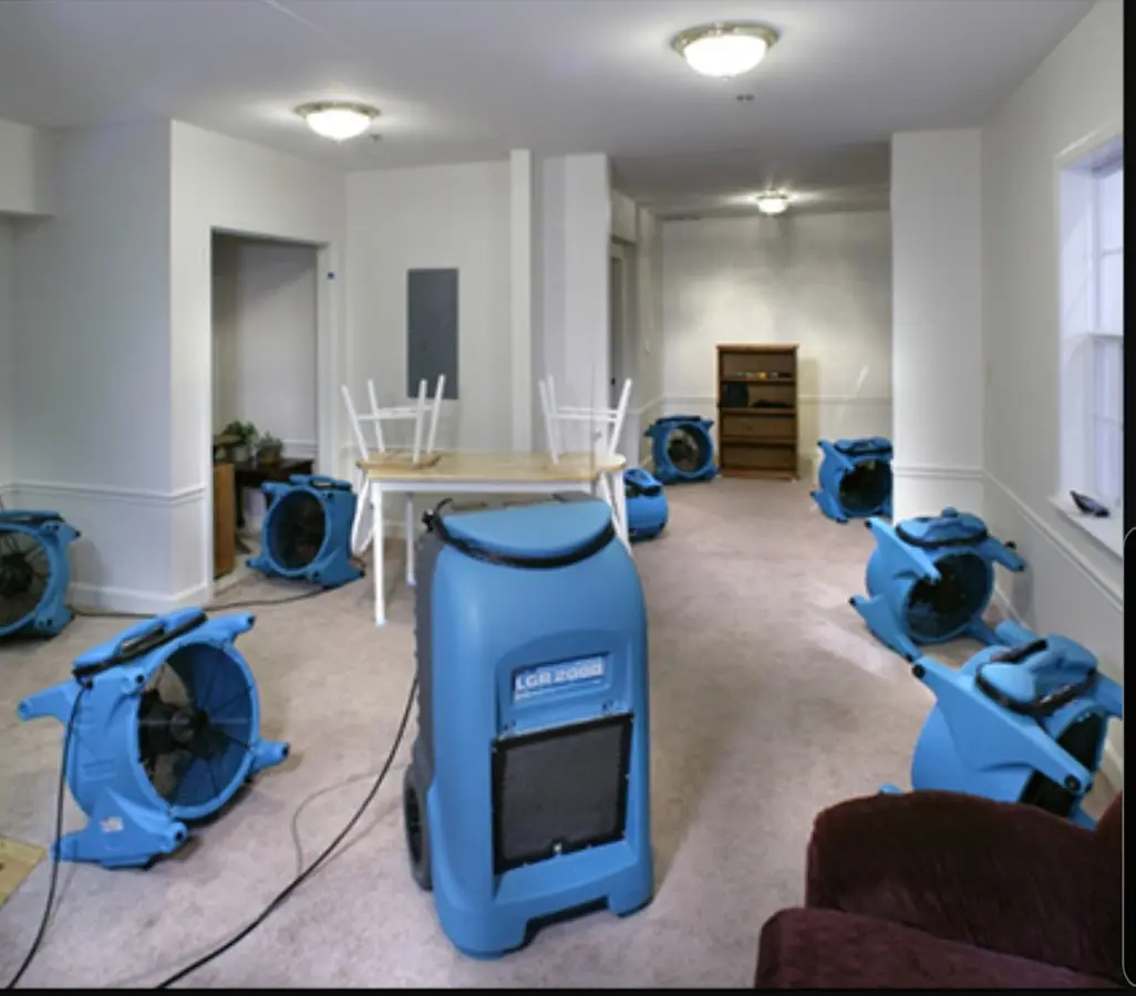 Air movers and dehumidifier setup for Water Damage Restoration in Coxsackie
